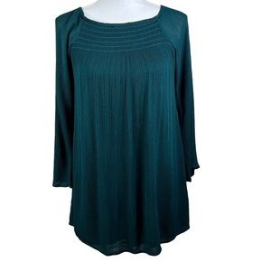 How Very Loved Dark Green Long Sleeve Maxi Boho Blouse Long Sleeves Size Small